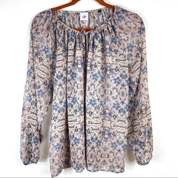 CAbi Siena Floral Sheer Boho Peasant Blouse 5028 - Picture 1 of 12